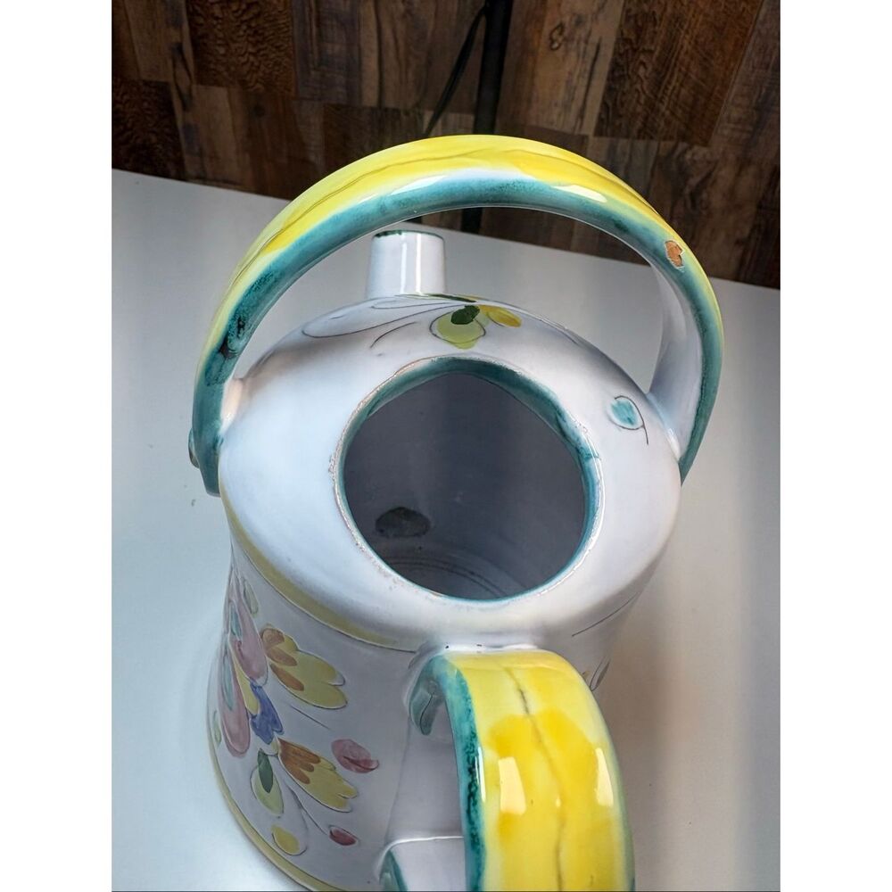 Made in Italy Hand Painted Ceramic Watering Can Floral Garden Decor Pitcher Vase - Picture 4 of 5